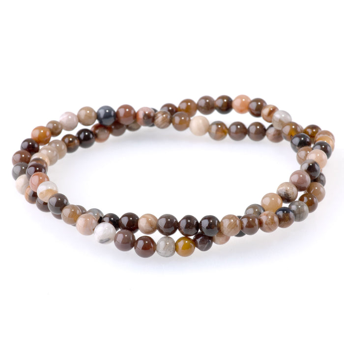 African Petrified Wood Agate 4mm Round - 15-16 Inch