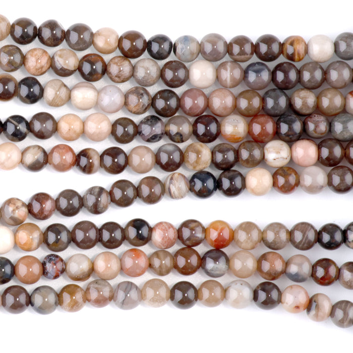 African Petrified Wood Agate 4mm Round - 15-16 Inch