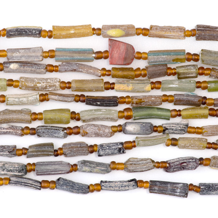 Ancient Glass 4x6-6x16mm Brown Tube Bangle Beads - 16-17 Inch