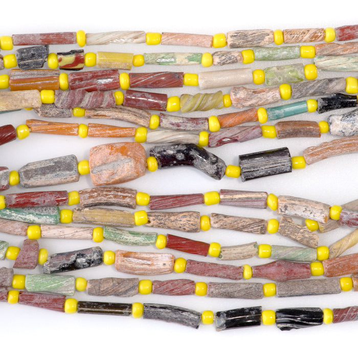 Ancient Glass 4x6-6x16mm Multi  Color Tube Bangle Beads - 15-16 Inch