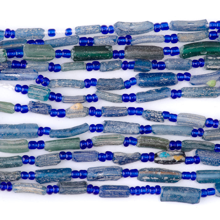 Ancient Glass 5x8-8x20mm Blue Tube Bangle Beads - 16-17 Inch