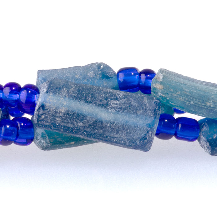 Ancient Glass 5x8-8x20mm Blue Tube Bangle Beads - 16-17 Inch
