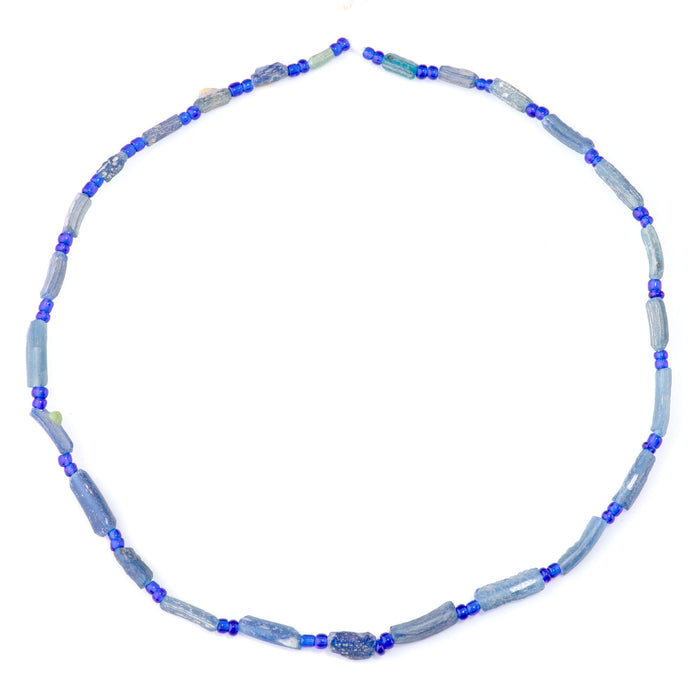 Ancient Glass 5x8-8x20mm Blue Tube Bangle Beads - 16-17 Inch