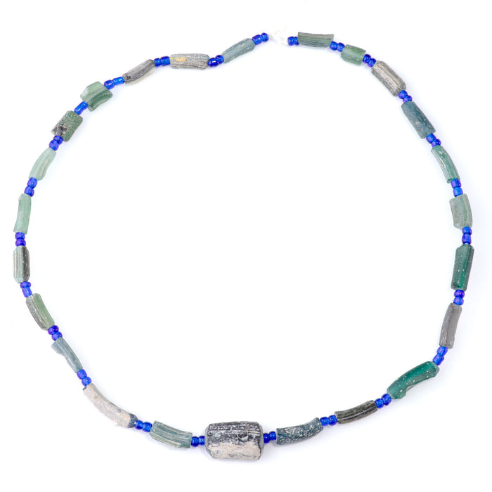 Ancient Glass 5x8-8x20mm Blue Tube Bangle Beads - 16-17 Inch