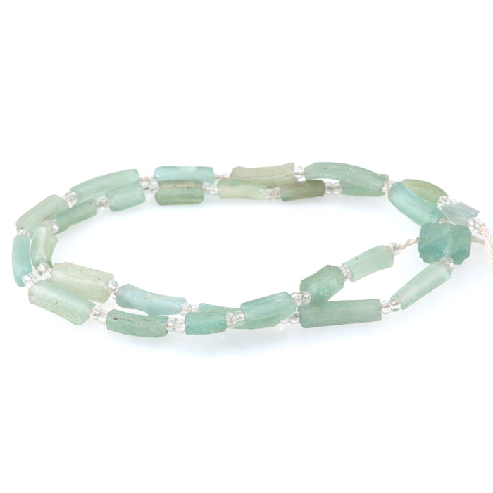 Ancient Glass 5x8-8x20mm Green Tube Bangle Beads - 16-17 Inch