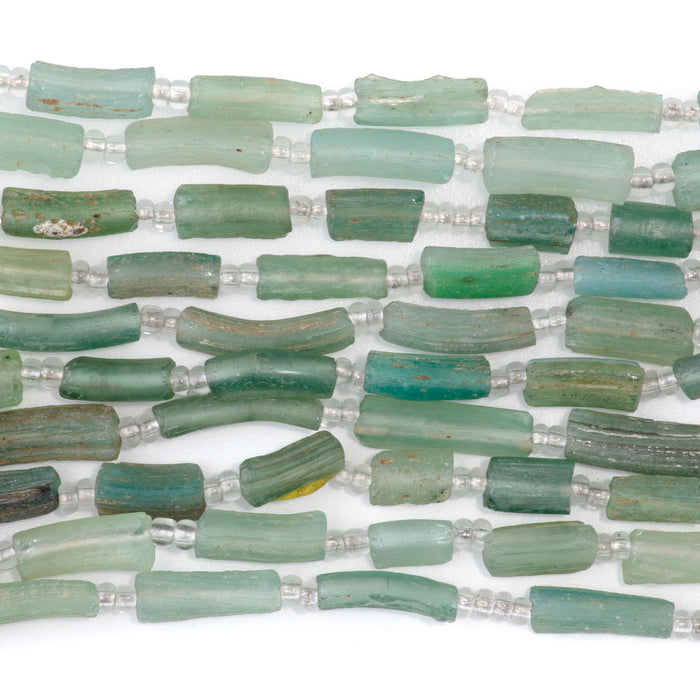 Ancient Glass 5x8-8x20mm Green Tube Bangle Beads - 16-17 Inch
