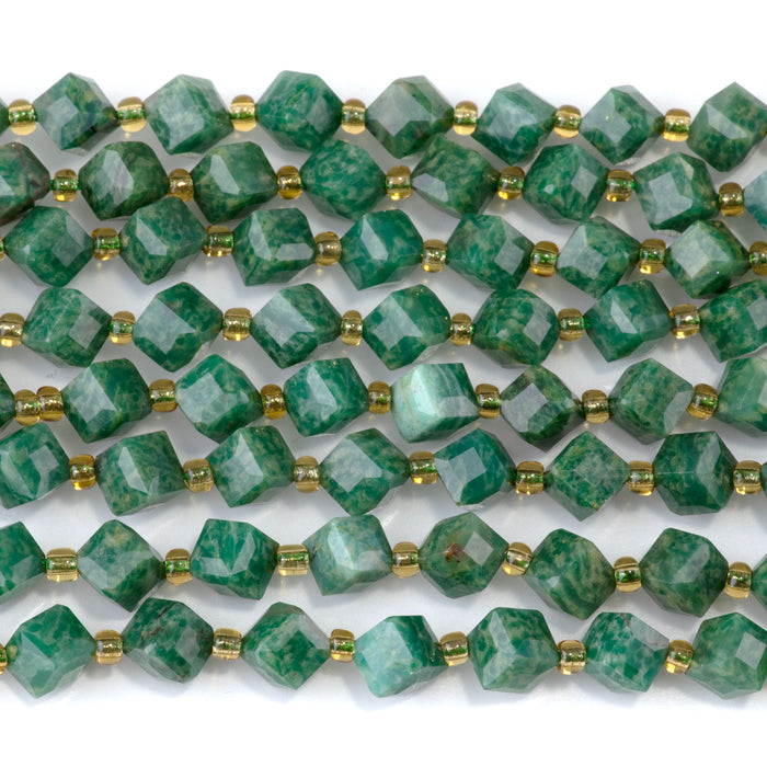 This is a Dakota Stones 6x8mm African Jade Corner Gemstone strand with A grade table-cut cube beads in 15-16 inch strand.