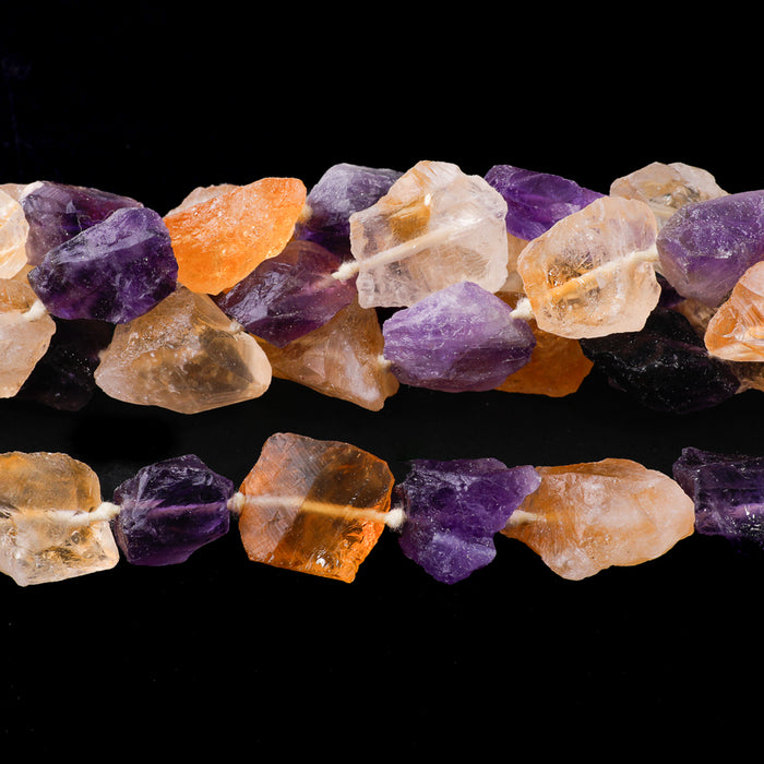 Amethyst + Citrine 14x20mm Rough Nugget - 15-16 Inch