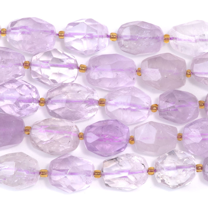 Light Amethyst 10x13-14x17mm Faceted Tumble Nugget - 15-16 Inch