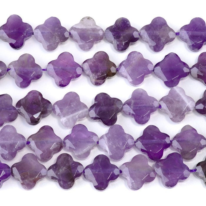 Amethyst 13mm Faceted Clover - 15-16 Inch