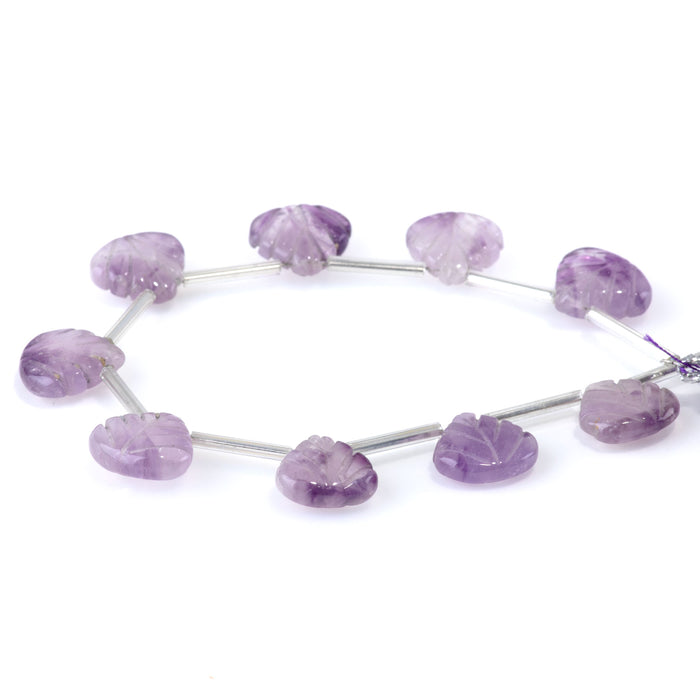 Amethyst 13x15mm Carved Leaf - 8 Inch