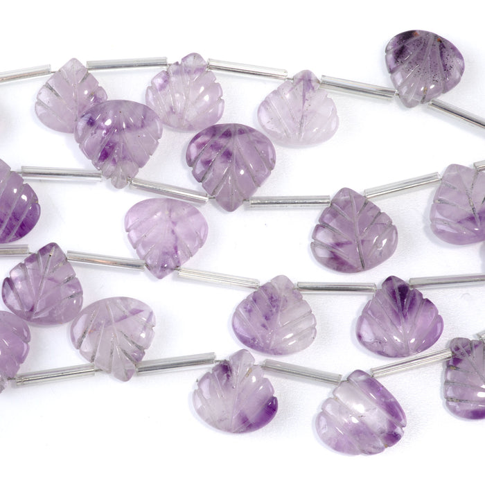 Amethyst 13x15mm Carved Leaf - 8 Inch