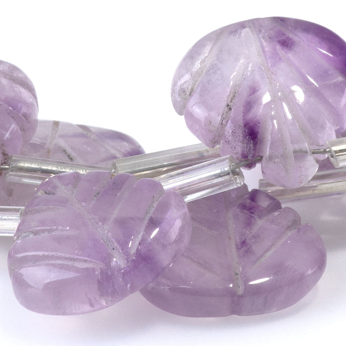 Amethyst 13x15mm Carved Leaf - 8 Inch