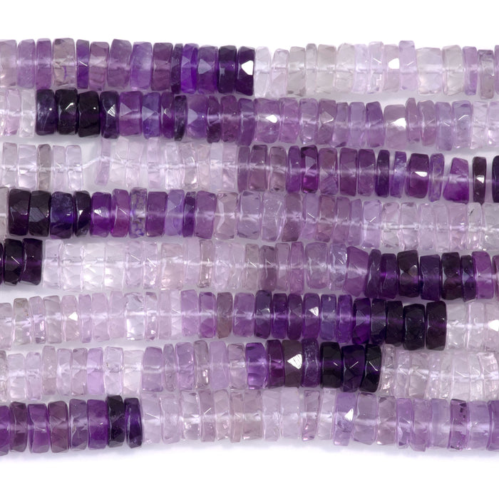 Amethyst 2-3x6-7mm Faceted Irregular Banded Tyre Bead - 15-16 Inch