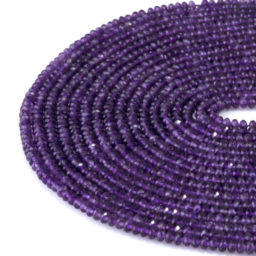 This is a Dakota Stones 2x4mm Amethyst Gemstone strand with A grade faceted rondelle beads in 15-16 inch strand.