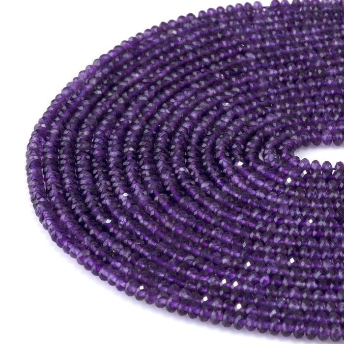 This is a Dakota Stones 2x4mm Amethyst Gemstone strand with A grade faceted rondelle beads in 15-16 inch strand.