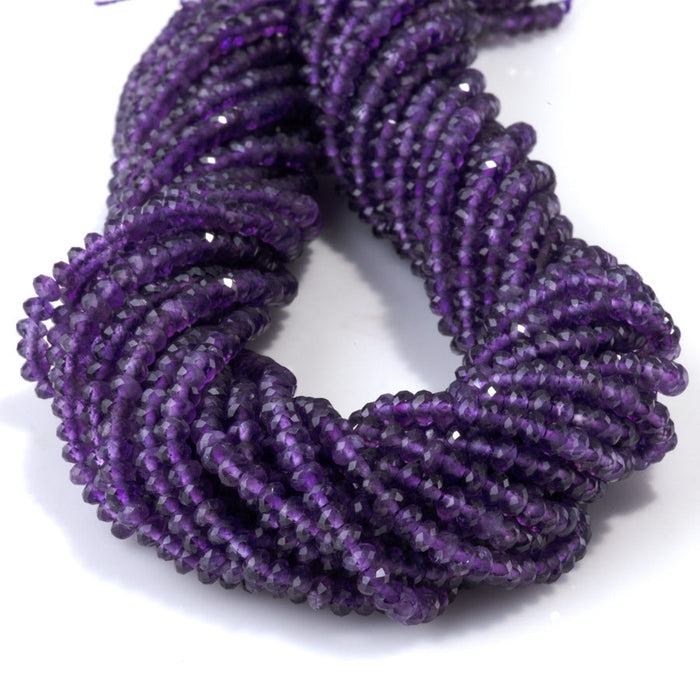 This is a Dakota Stones 2x4mm Amethyst Gemstone strand with A grade faceted rondelle beads in 15-16 inch strand.