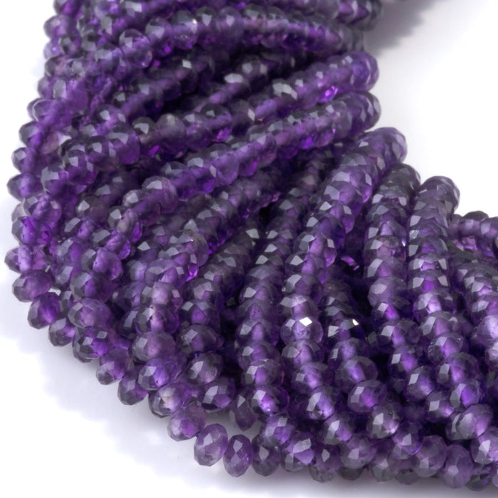 This is a Dakota Stones 2x4mm Amethyst Gemstone strand with A grade faceted rondelle beads in 15-16 inch strand.
