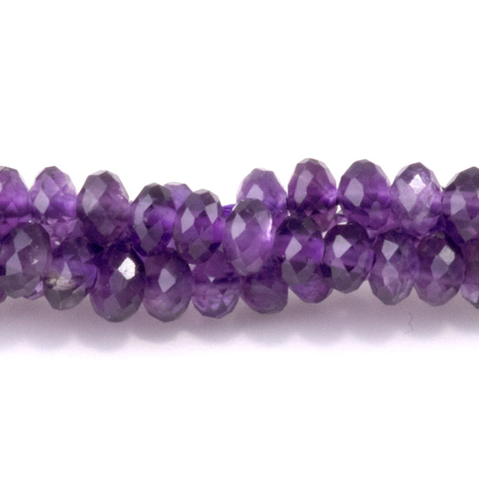 This is a Dakota Stones 2x4mm Amethyst Gemstone strand with A grade faceted rondelle beads in 15-16 inch strand.