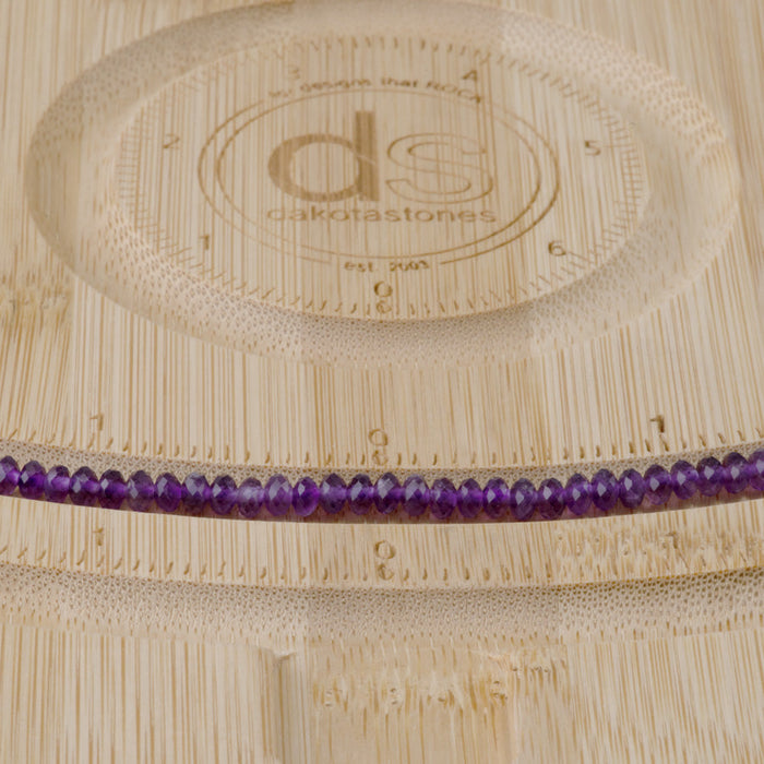 This is a Dakota Stones 2x4mm Amethyst Gemstone strand with A grade faceted rondelle beads in 15-16 inch strand.