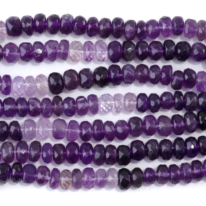 Amethyst 3-8mm Banded Faceted Rondelle - 18 Inch