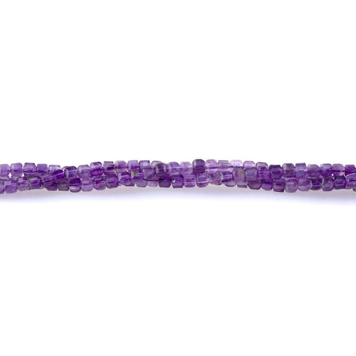 This is a Dakota Stones 3mm Amethyst Table Cute Gemstone strand with A grade cube beads in 15-16 inch strand.