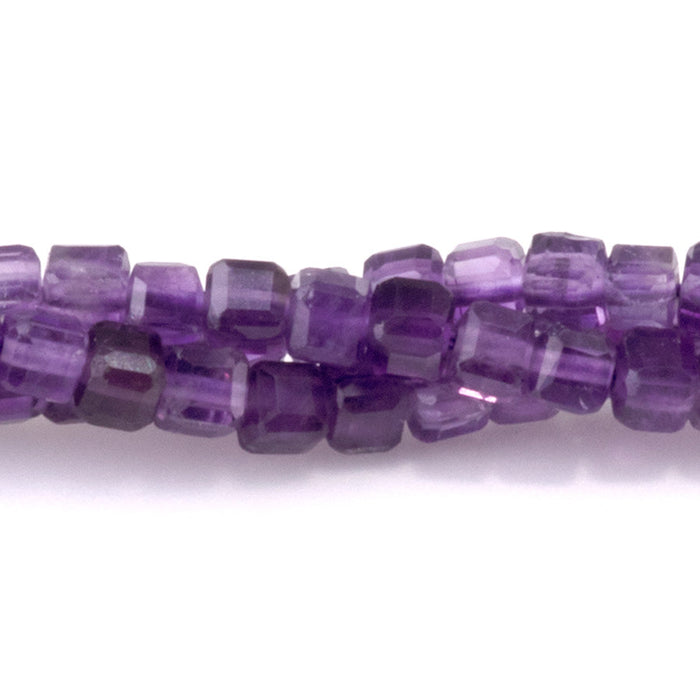 This is a Dakota Stones 3mm Amethyst Table Cut Gemstone strand with A grade cube beads in 15-16 inch strand.