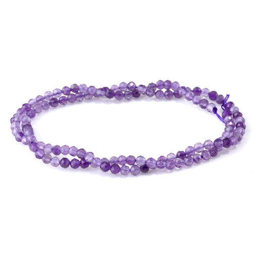 This is a Dakota Stones 3mm Amethyst Gemstone strand with A grade faceted round beads in 15-16 inch strand.