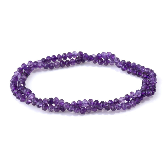 This is a Dakota Stones 3x4mm Amethyst Gemstone strand with A grade faceted rondelle beads in 15-16 inch strand.
