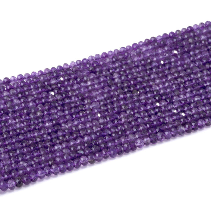 This is a Dakota Stones 3x4mm Amethyst Gemstone strand with A grade faceted rondelle beads in 15-16 inch strand.