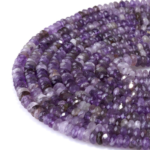 This is a Dakota Stones 3x6mm Amethyst Gemstone strand with A grade faceted rondelle beads in 15-16 inch strand.