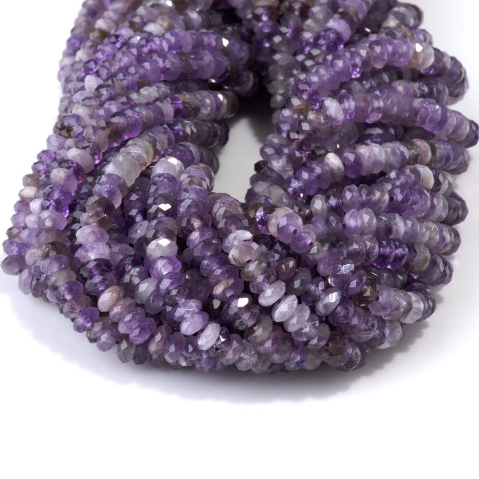 This is a Dakota Stones 3x6mm Amethyst Gemstone strand with A grade faceted rondelle beads in 15-16 inch strand.