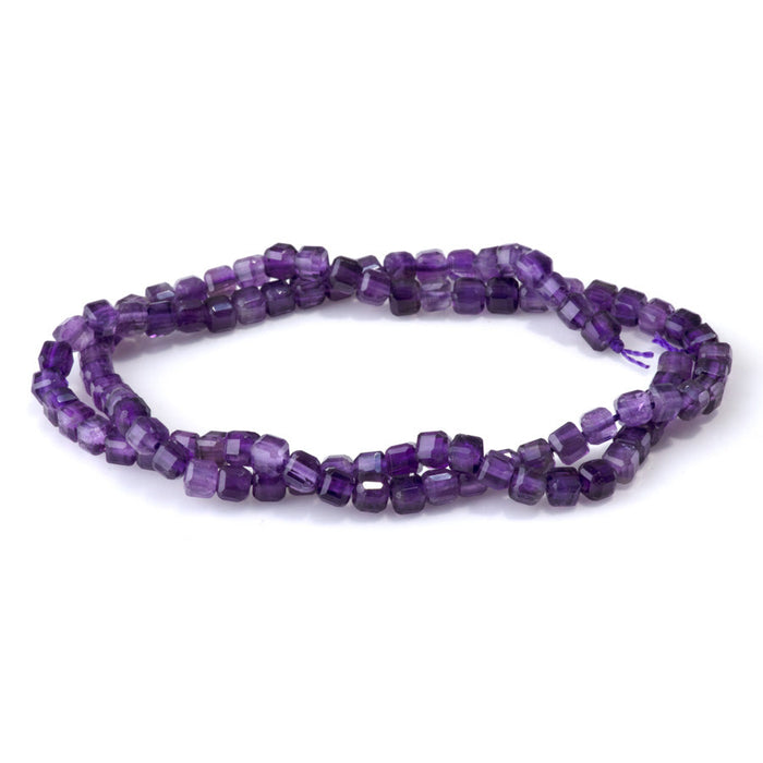 This is a Dakota Stones 4mm Amethyst Gemstone strand with natural A grade table-cut cube beads in 15-16 inch strand.