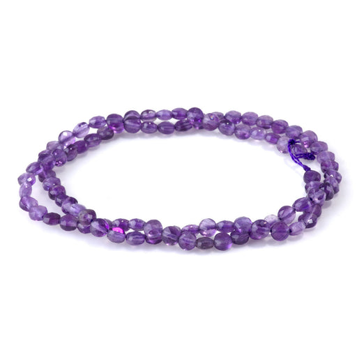 This is a Dakota Stones 4mm Amethyst Gemstone strand with A grade faceted coin beads in 15-16 inch strand.