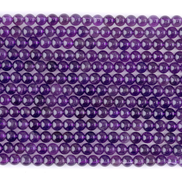 Amethyst 4mm Round A Grade - 15-16 Inch