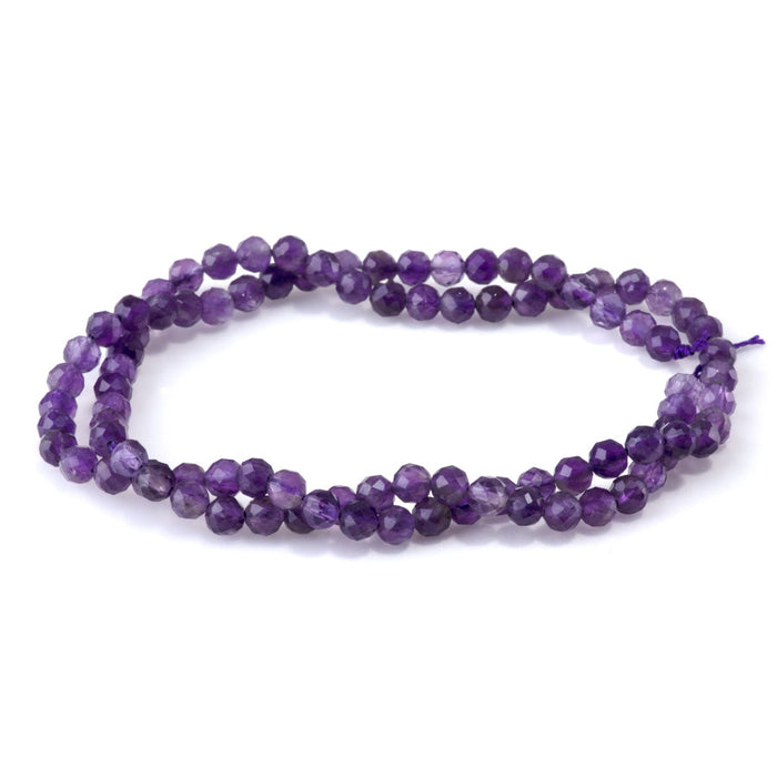 This is a Dakota Stones 4mm Amethyst Gemstone strand with A grade faceted round beads in 15-16 inch strand.
