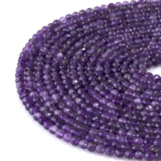 This is a Dakota Stones 4mm Amethyst Gemstone strand with A grade faceted round beads in 15-16 inch strand.