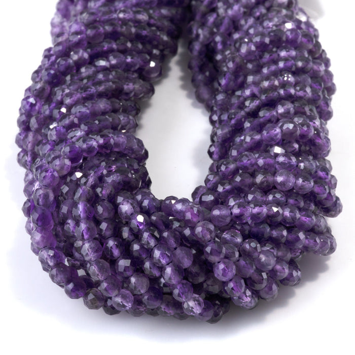 This is a Dakota Stones 4mm Amethyst Gemstone strand with A grade faceted round beads in 15-16 inch strand.