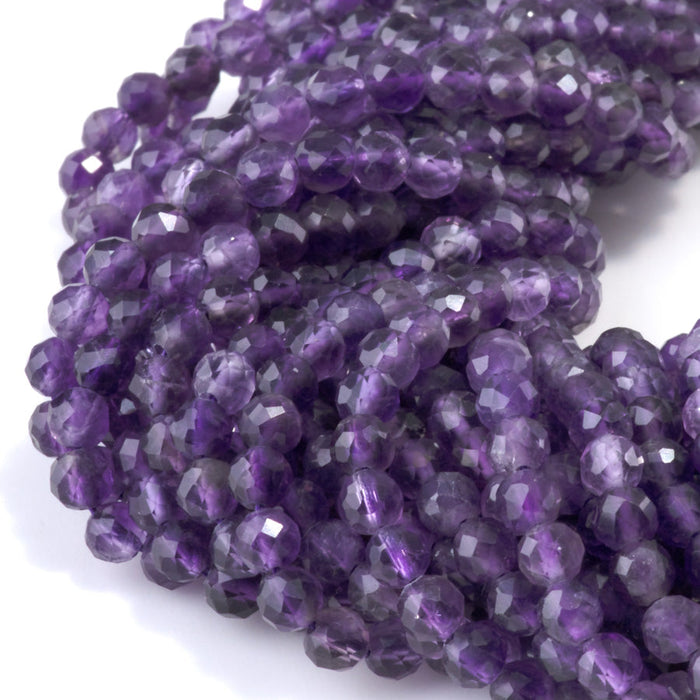 This is a Dakota Stones 4mm Amethyst Gemstone strand with A grade faceted round beads in 15-16 inch strand.