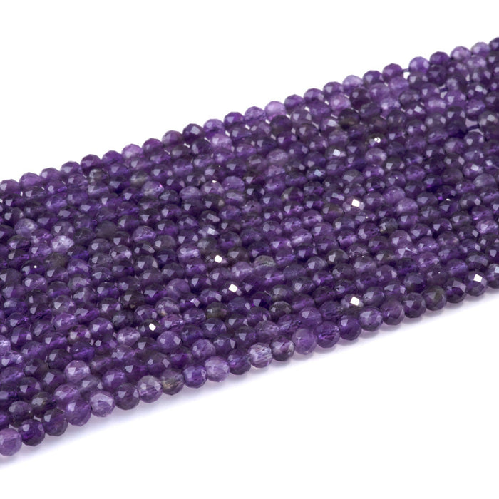 This is a Dakota Stones 4mm Amethyst Gemstone strand with A grade faceted round beads in 15-16 inch strand.
