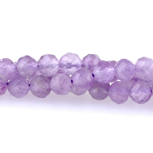 This is a Dakota Stones 4mm Light Amethyst Microfaceted Gemstone strand with A grade round beads in 15-16 inch strand.