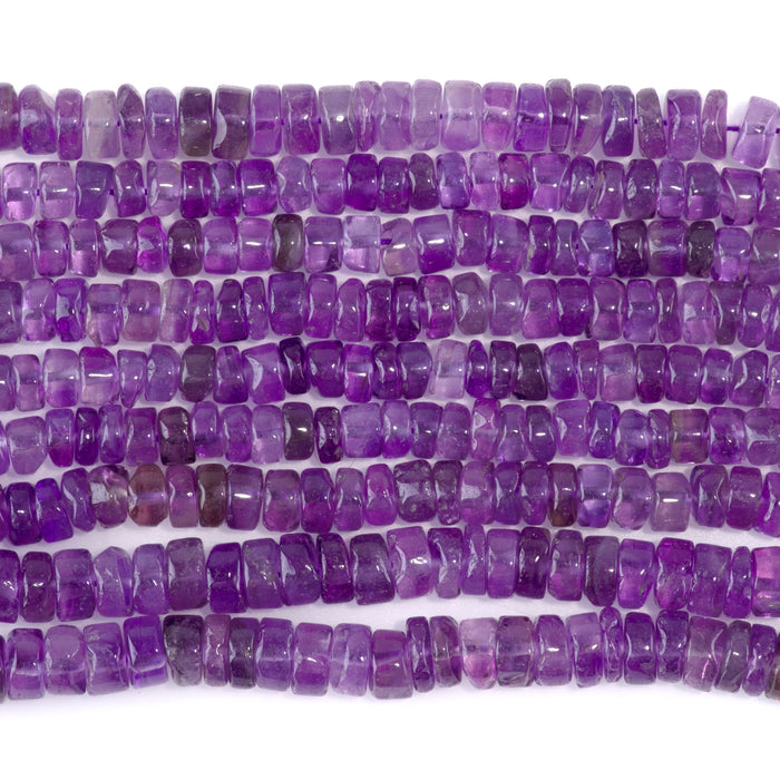 This is a Dakota Stones 4x6mm Amethyst Gemstone strand with irregular heishi beads in 15-16 inch strand.