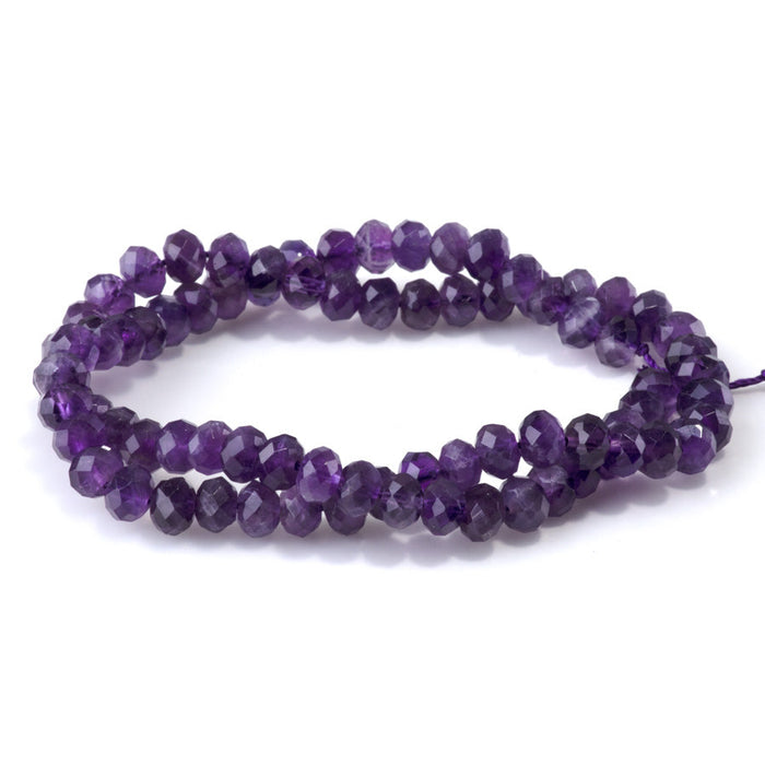 This is a Dakota Stones 4x6mm Amethyst Gemstone strand with A grade faceted rondelle beads in 15-16 inch strand.