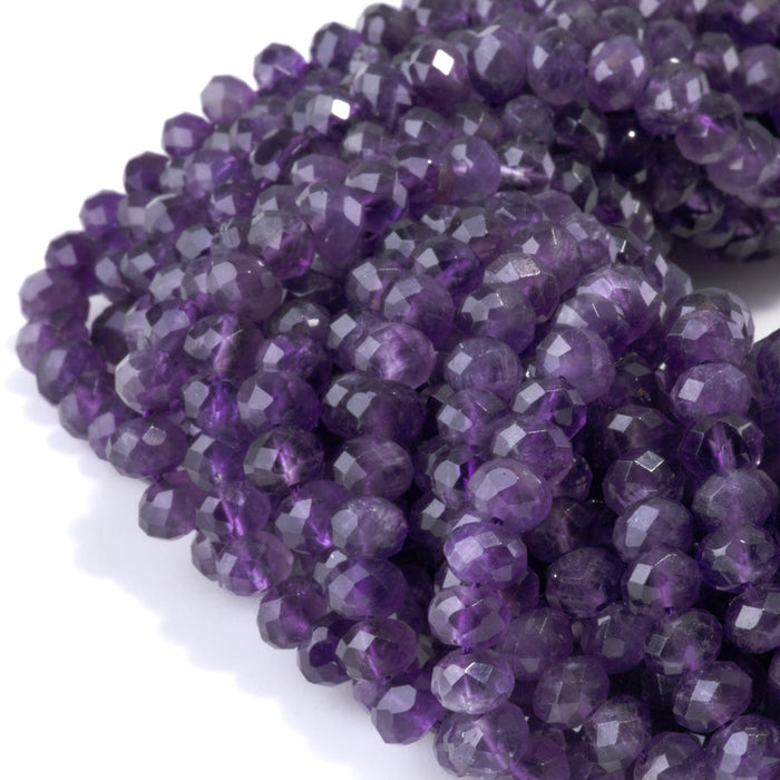 This is a Dakota Stones 4x6mm Amethyst Gemstone strand with A grade faceted rondelle beads in 15-16 inch strand.