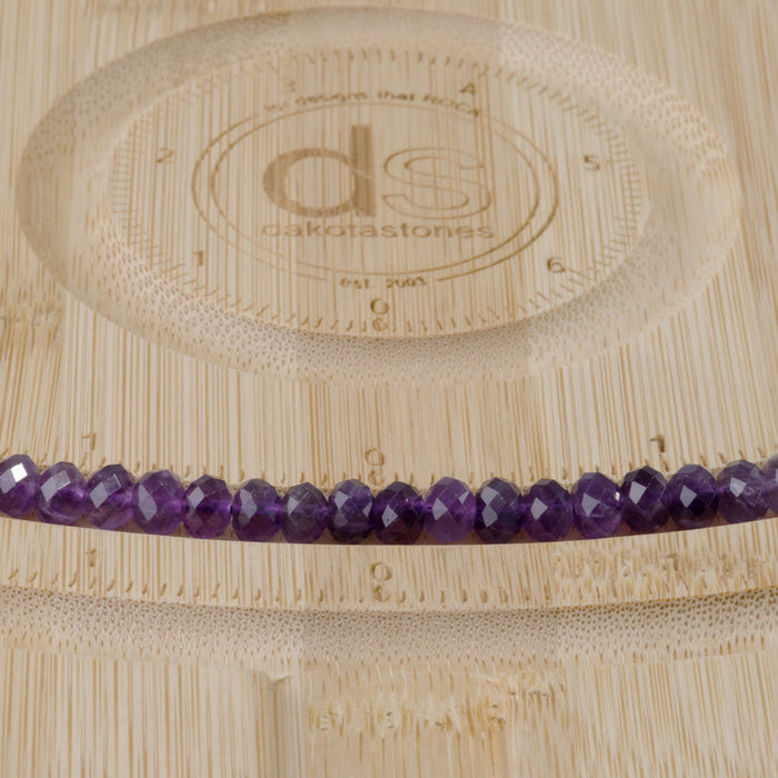 This is a Dakota Stones 4x6mm Amethyst Gemstone strand with A grade faceted rondelle beads in 15-16 inch strand.