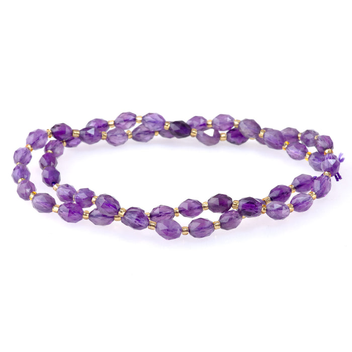 Amethyst 4x6mm Triangle Cut Faceted Rice Bead A Grade - 15-16 Inch