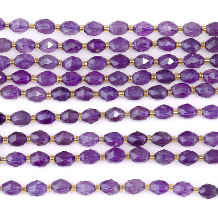 Amethyst 4x6mm Triangle Cut Faceted Rice Bead A Grade - 15-16 Inch