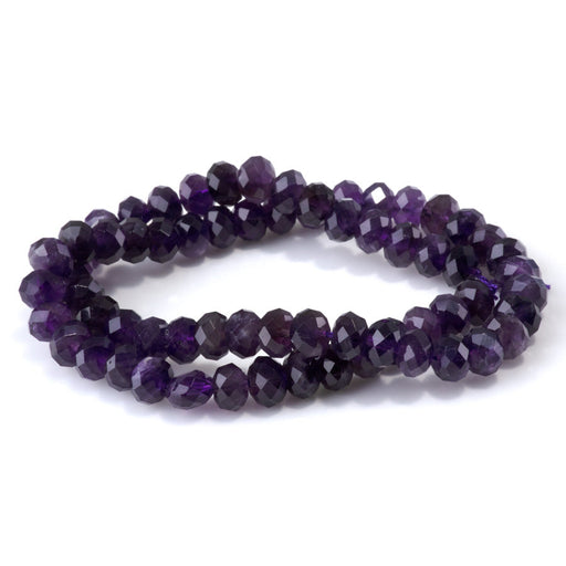 This is a Dakota Stones 5x8mm Amethyst Gemstone strand with A grade faceted rondelle beads in 15-16 inch strand.