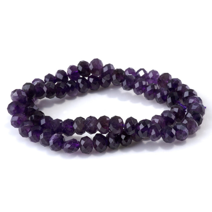 This is a Dakota Stones 5x8mm Amethyst Gemstone strand with A grade faceted rondelle beads in 15-16 inch strand.