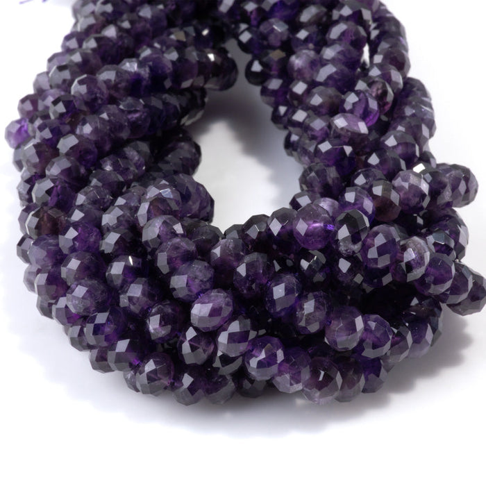 This is a Dakota Stones 5x8mm Amethyst Gemstone strand with A grade faceted rondelle beads in 15-16 inch strand.